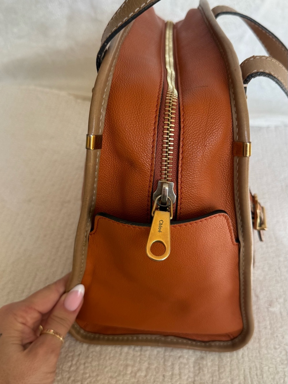 Chloe Orange & Tan Leather Satchel with Gold Hardware - Picture 6 of 13